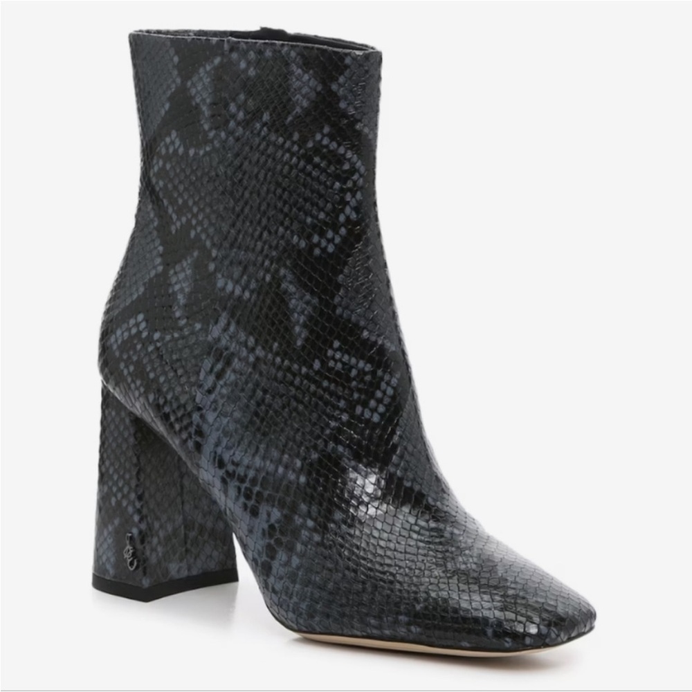 Sam Edelman Womens Codie  Block Heel Square Toe Snake Booties